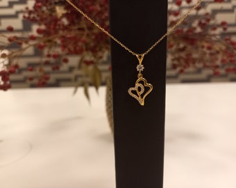 8K Gold Pendant, Double Heart Necklace , Twin Hearts Pendant, Dual Love Charm , Romantic Heart Duo Necklace, Intertwined Hearts Pendant,