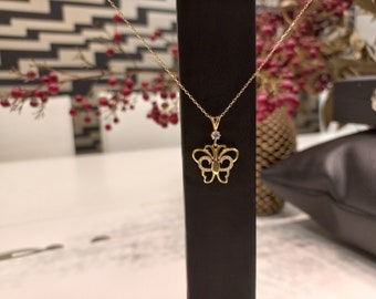 8K Gold Butterfly Pendant, Butterfly pendant, Unique butterfly necklace, Handmade butterfly jewelry, Elegant necklace, Nature necklace