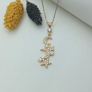 gold moon star pendant, gold crescent star necklace, moon star pendant, crescent and star charm, gold crescent moon jewelry, gift star charm