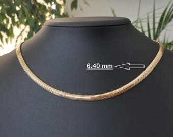 14K Solid Gold 6.4mm Snake Chain Necklace, Lux Snake Chain Necklace, Lux Woman Chain Necklace, 6.4mm Jumbo Size Herringbone Chain Necklace