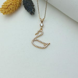 14k swan necklace, gold swan pendant, gold swan jewelry, romantic swan charm, girls swan pendant, swan lovers necklace, swan jewelry piece
