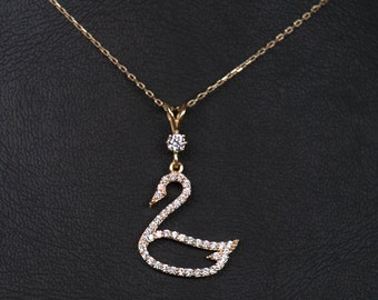 14K Gold Pendant, Swan Necklace, Swan jewelry, grandma pendant, best friend pendant, gift for her, gift for him,  women's pendant, Gold gift