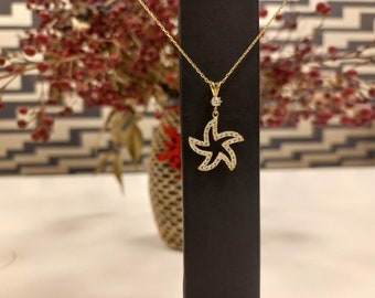 8K Gold Pendant, Star Necklace, Gold jewelry, 8K Star, Special occasion necklace, Floral pendant, Wire wrapped pendant, mothers day gift,