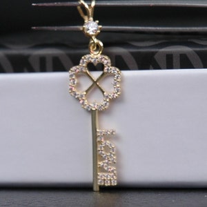 14K Gold Pendant, Love Key Necklace, Key to My Heart Jewelry, Sweetheart Key Necklace, Key Necklace Love Lock Pendant, Romantic Key Charm, zdjęcie 6