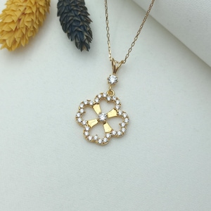 gold clover necklace, lucky clover pendant, gold clover charm, lucky charm clover, clover necklace, clover gold pendant, gift gold clover