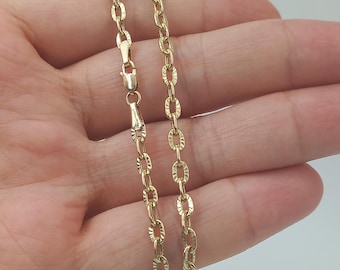 14K Solid Gold Paperclip Necklace | Bold Bracelet | Anklet for Women | Waterproof Diamond Cut 3.8mm Pure Gold Chain | Gift for Her