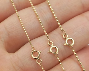 14K Gold Diamond Cut Ball Bead Chain, Gold Ball Necklace, Gold Bead Necklace, Diamond Cut Bead Bracelet, 1mm 1.2mm 1.5mm Gold Ball Chain