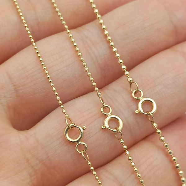 14K Gold Diamond Cut Ball Perlenkette, Gold Ball Halskette, Gold Bead Halskette, Diamond Cut Bead Armband, 1 mm 1.2 mm 1.5 mm Gold Ball Chain