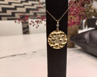 Colgante de oro de 8K, collar Charm, colgante delicado, colgante minimalista, colgante de perlas, colgante de diamantes, colgante de oro de 8K, colgante único,