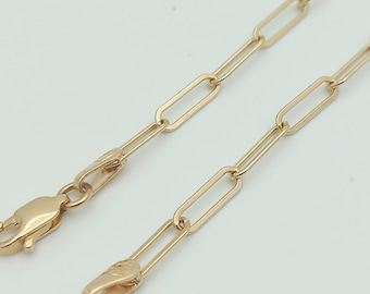 14K Gold Solid Paperclip Chain Necklace, Italian Paperclip Necklace, Solid Paperclip Bracelet, Solid Gold Men and  Women Chain, 3.5mm Chain,