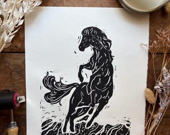 射手座リノカット版画：星座占星術ウォールアート、サイン入りエディション