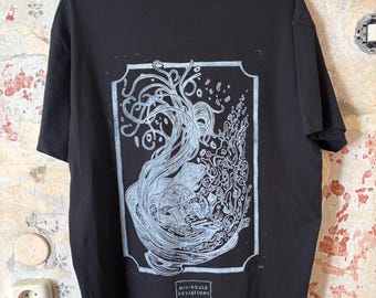 organic cotton Ramen T-shirt, Black and white linoprint unisex shirt, Japanese food blockprint