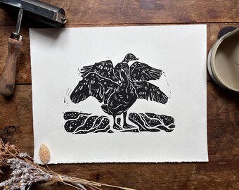 天秤座の白鳥リノカット版画：サイン入り星座アート、アストラルデザイン