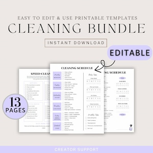 EDITABLE ADHD Cleaning Checklist | ADHD Cleaning Hack | Home Cleaning Tips | adhd cleaning schedule | adhd bedroom cleaning checklist | pdf