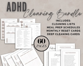 ADHD HUGE Bundle Cleaning Checklists | Monthly Reset Cards | Meal Prep Schedules | Deep Cleaning Cards | 60 Pages to Organize and Clean