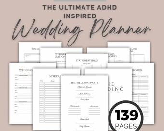 Planificador de bodas con TDAH para novias, novios y planificación de fugas / Planificador de novias 2024 Inspirado en el TDAH / Paquete organizador de bodas para novias