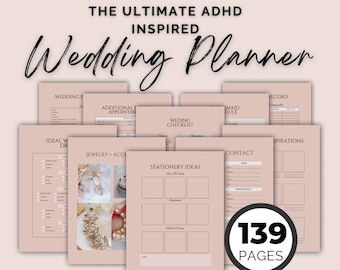Planificador de bodas con TDAH para novias, novios y planificación de fugas / Planificador de novias 2024 Inspirado en el TDAH / Paquete organizador de bodas para novias
