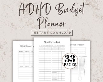 ADHD Budget Planner | ADHD Expense Tracker | Debt Snowball Template | Paycheck Worksheets | Bill checklist | pdf