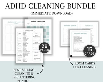 ADHD Cleaning Checklist | Room Cleaning Cards for ADHD | ADHD Cleaning Tips | adhd cleaning schedule | adhd bedroom cleaning checklist | pdf