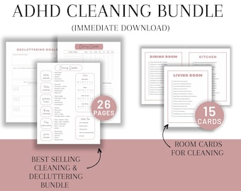 ADHD Cleaning Bundle | Room Cleaning Cards for ADHD | ADHD Cleaning Tips | adhd cleaning schedule | adhd bedroom cleaning checklist | pdf