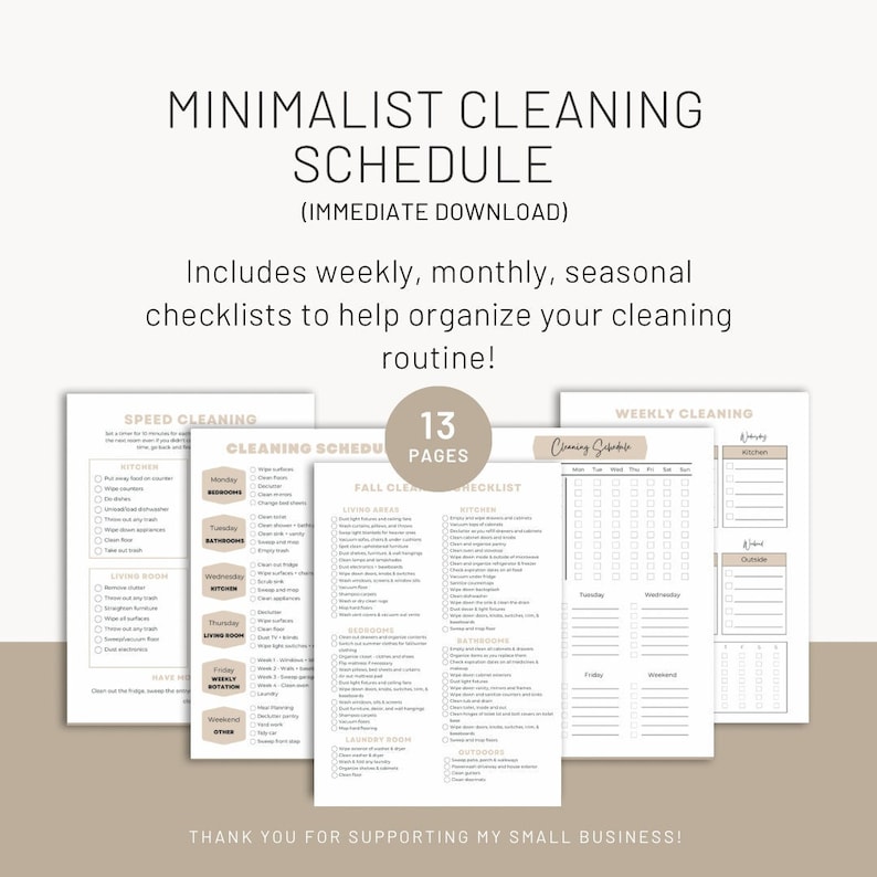 ADHD Cleaning Schedule Checklist, ADHD Cleaning List Schedule, Weekly