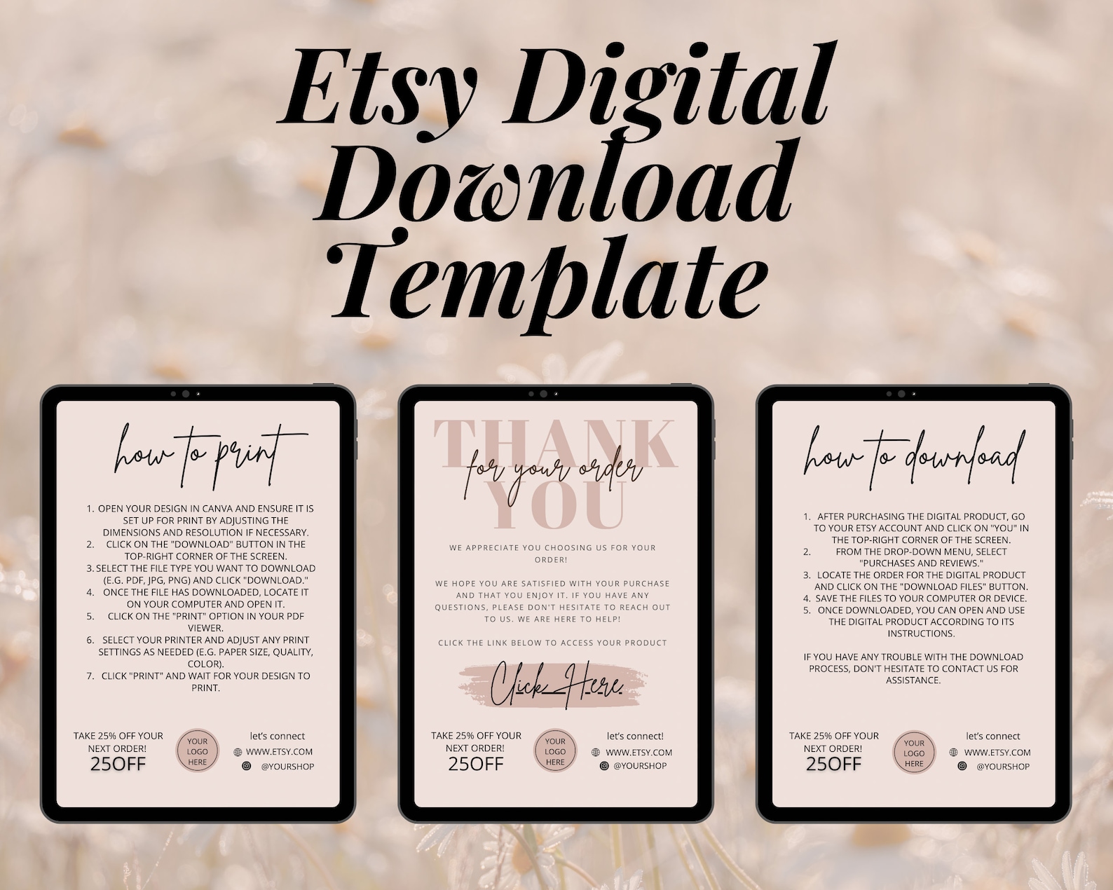 Etsy Digital Product Templates, Thank You Note for Digital Downloads ...