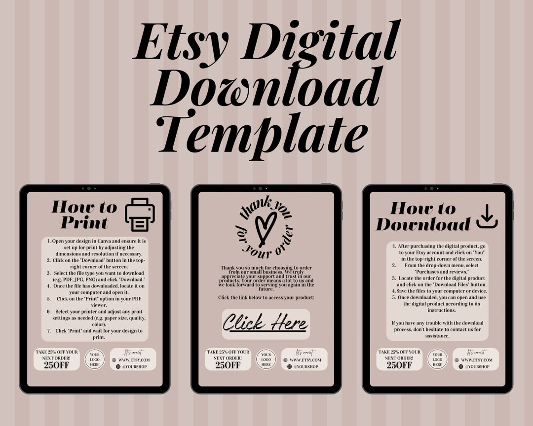Package for Etsy Sellers Digital Product Templates, Download Thankyou