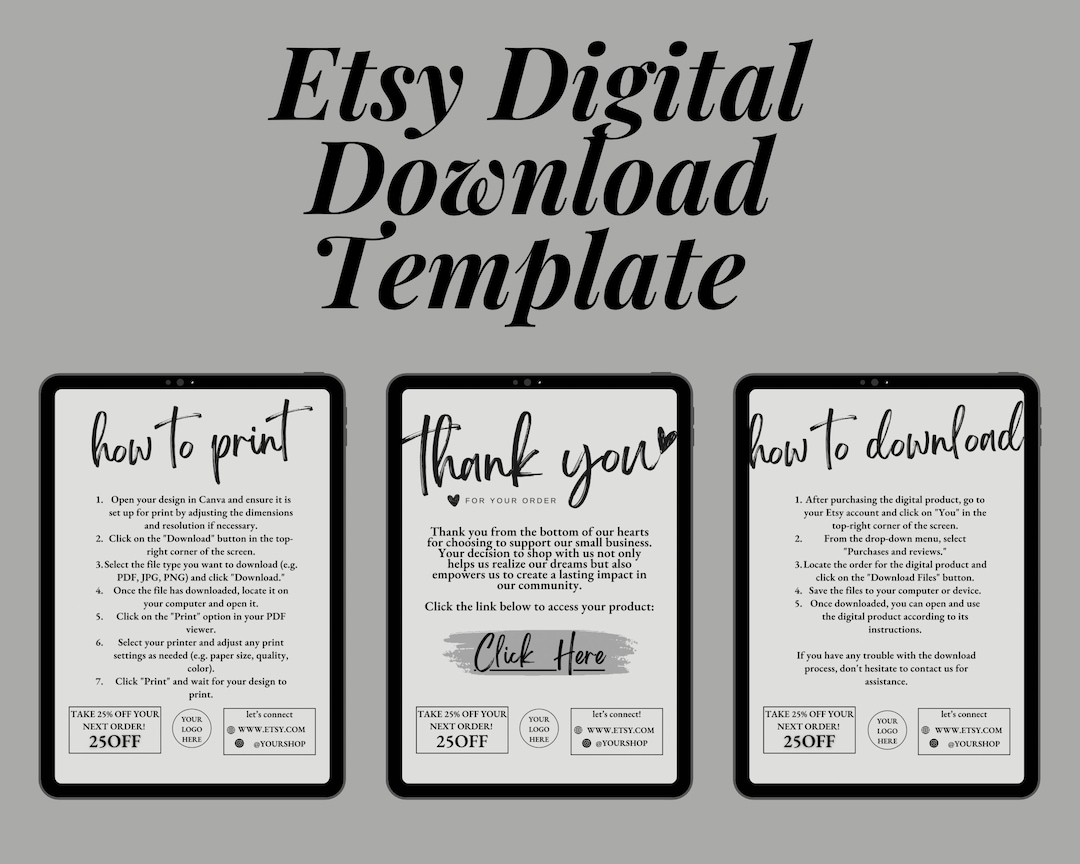 Etsy Digital Product Templates Thank You Note for Digital Downloads Etsy Digital Product Templates Thank You Note for Digital Downloads