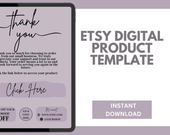Plantillas de productos digitales de Etsy, nota de agradecimiento por las descargas digitales, instrucciones de impresión de Canva, cómo descargar una página de impresión para vendedores