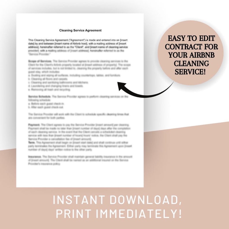 Airbnb Cleaning Contract for Hosts and Business Cleaning Service