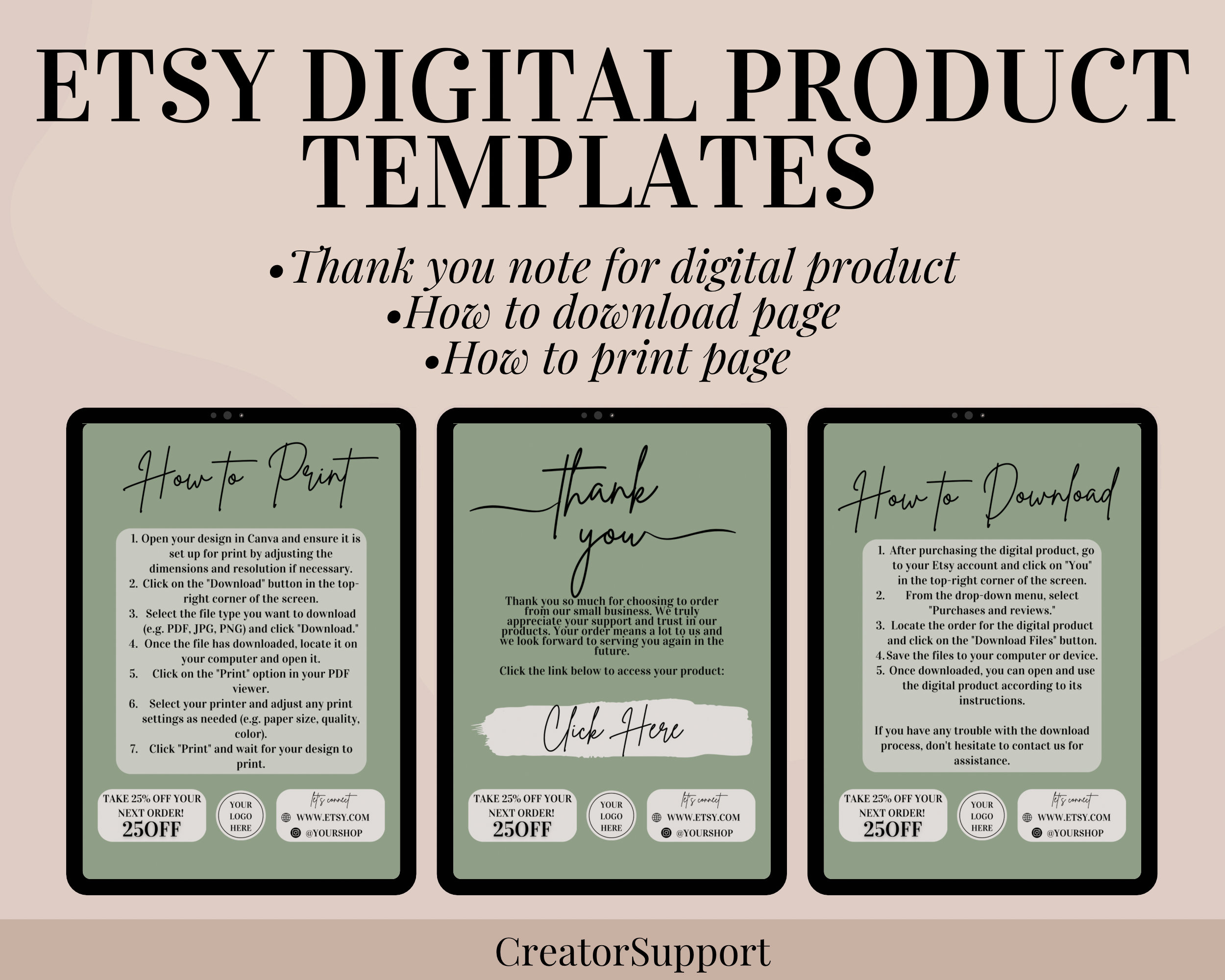 Etsy Digital Product Templates, Thank You Note for Digital Downloads