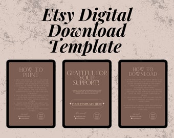 Plantillas de productos digitales de Etsy, nota de agradecimiento por descargas digitales, instrucciones para imprimir de Canva, cómo descargar la página impresa para vendedores