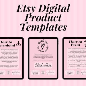 Thank you Download Templates, Thank you note for digital downloads, Canva print instructions, how is to download print page for sellers
