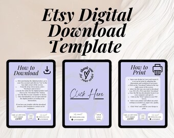 Plantillas de productos digitales de Etsy, nota de agradecimiento por las descargas digitales, instrucciones de impresión de Canva, cómo descargar la página de impresión para los vendedores