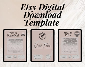 Plantillas de productos digitales de Etsy, nota de agradecimiento por las descargas digitales, instrucciones de impresión de Canva, cómo descargar la página de impresión para los vendedores