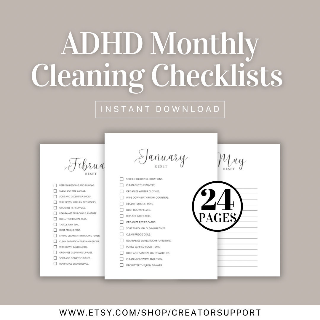 ADHD Monthly Cleaning Reset Checklist | Month Reset Chores List