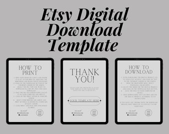 Etsy Digital Product Templates, Thank you note for digital downloads, Canva print instructions, how is to download print page for sellers