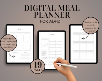 Planificador de comidas para el TDAH / Organizador de comidas para padres ocupados, mamás, estudiantes / Listas de preparación de comidas / Organizador de comidas imprimible