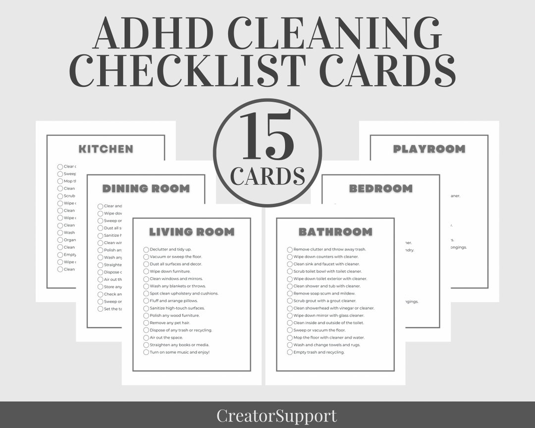 ADHD Cleaning Checklist Cards Deep Cleaning Cards Spring Cleaning Cards Cleaning Checklist ADHD