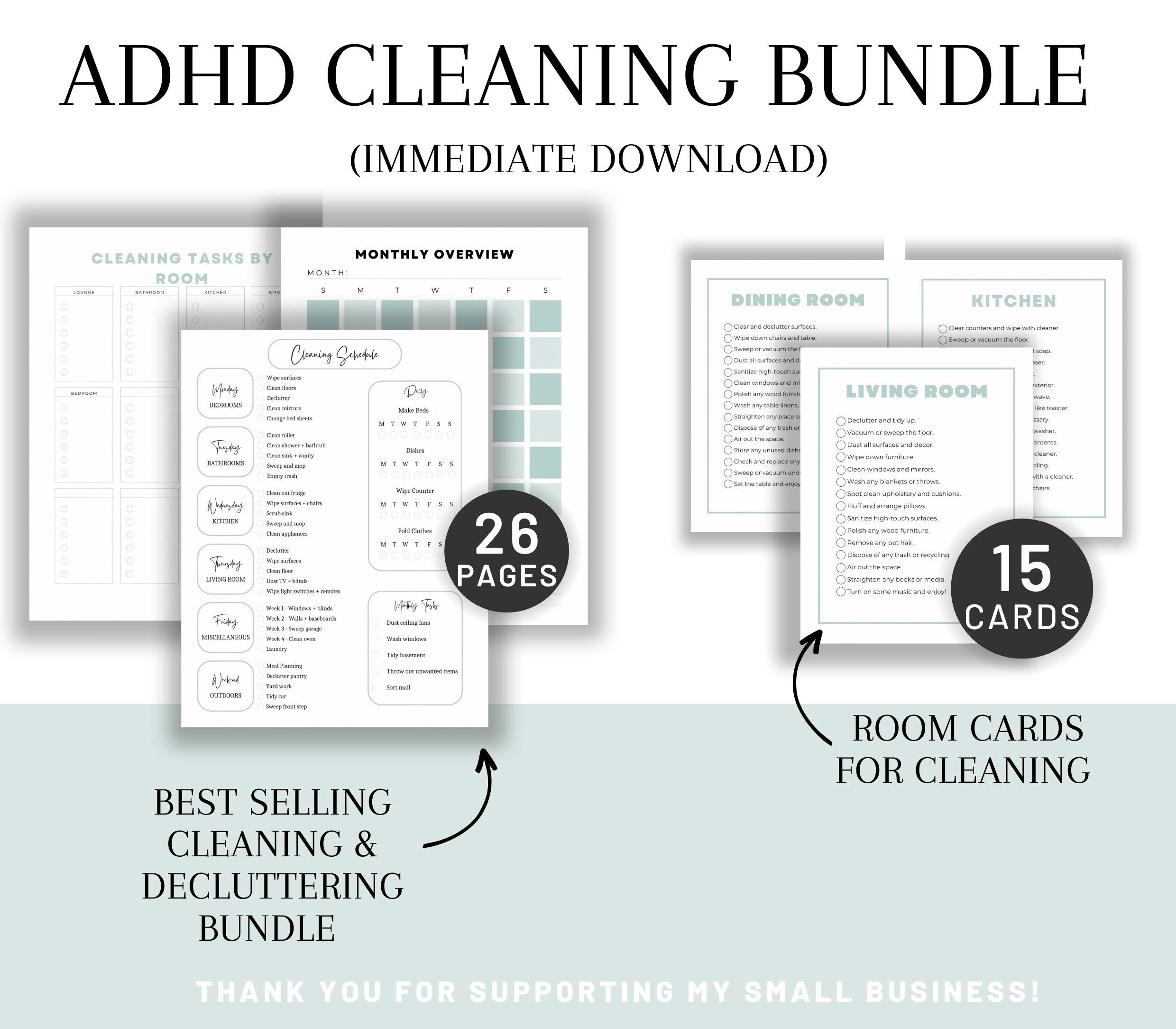 ADHD Cleaning Checklist Room Cleaning Cards for ADHD ADHD Cleaning Tips