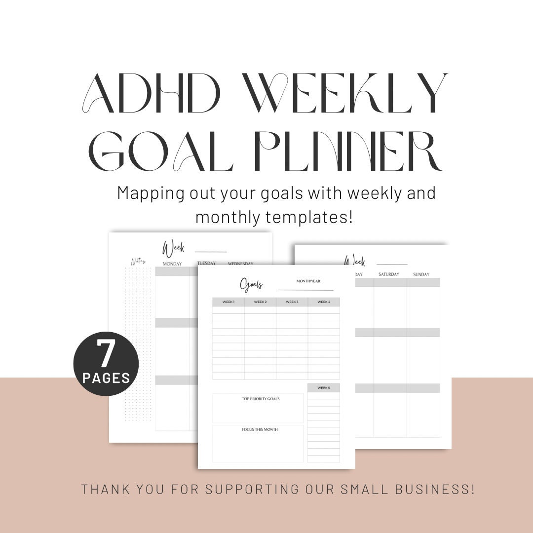 ADHD Goal Planner ADHD Goals Template ADHD Weekly Goals Etsy