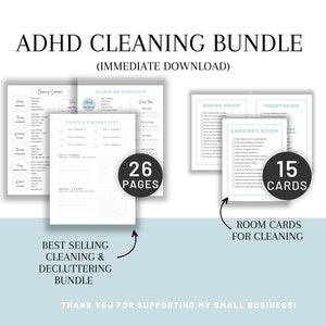 Può includere: Pacchetto di pulizia ADHD con 26 pagine e 15 schede stanza per la pulizia. Include programmi di pulizia, elenchi di lavori domestici familiari e schede stanza. Pacchetto di pulizia e decluttering più venduto.
