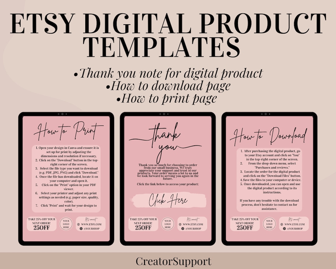 Etsy Digital Product Templates, Thank You Note for Digital Downloads ...