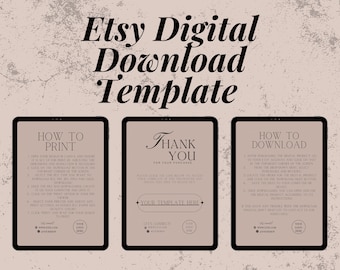 Plantillas de productos digitales de Etsy, nota de agradecimiento por descargas digitales, instrucciones para imprimir de Canva, cómo descargar la página impresa para vendedores