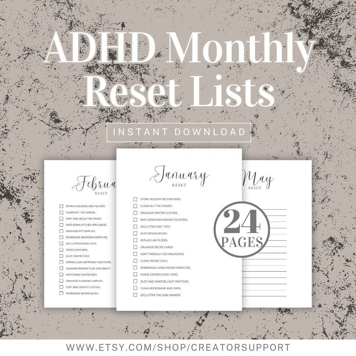 ADHD Monthly Cleaning Reset Checklist | Month Reset Chores List