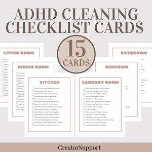Carte per le pulizie di primavera dell'ADHD / Carte per la pulizia profonda / Carte per le pulizie di primavera / Lista di controllo della pulizia / Organizzazione dell'ADHD / Lista delle cose da fare per la pulizia