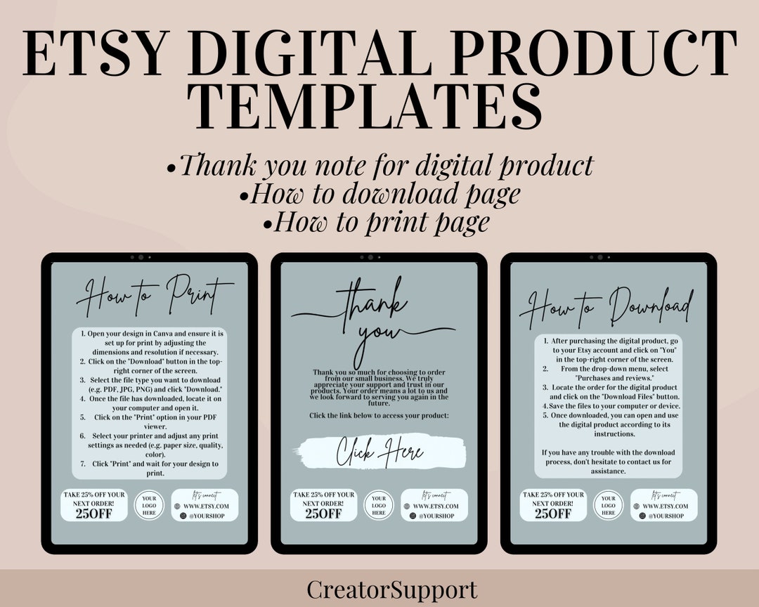 Etsy Digital Product Templates, Thank You Note for Digital Downloads