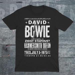 David Bowie Tshirt, Stylish Vintage Ziggy Stardust Hammersmith Odeon Concert Gig Shirt.