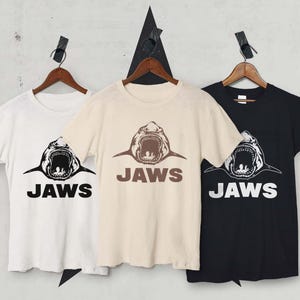 Jaws Movie Film Crew Tshirt, 1975 Classic Shark, 50 Year Shark Tee.