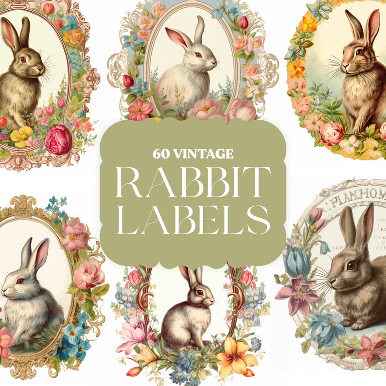 60 Fussy Cut Vintage Bunny Rabbit Labels Vintage Easter Bunny Junk Journal Ephemera Kitsch